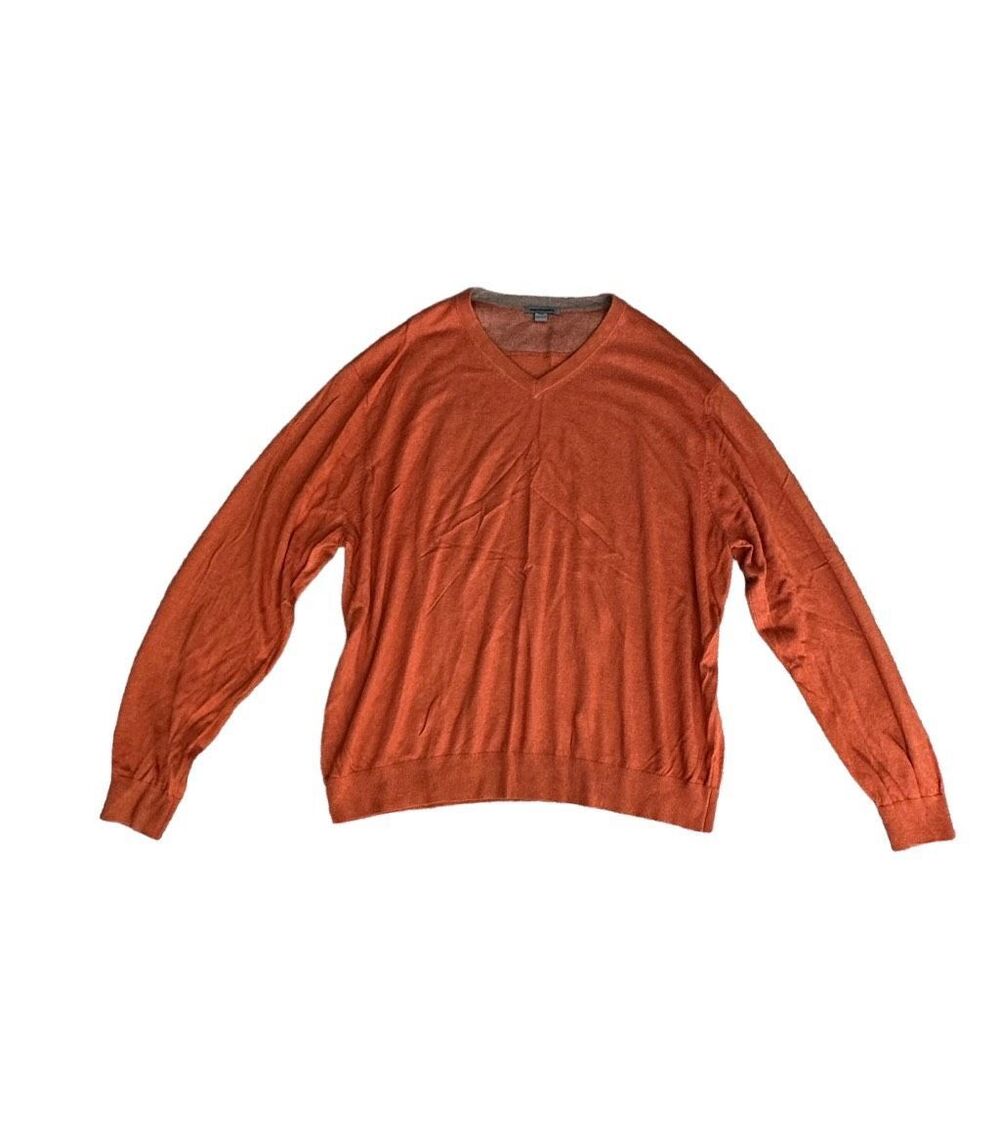 johntson & murphy silk blend orange v neck knit pullover sweater men’s size XXL